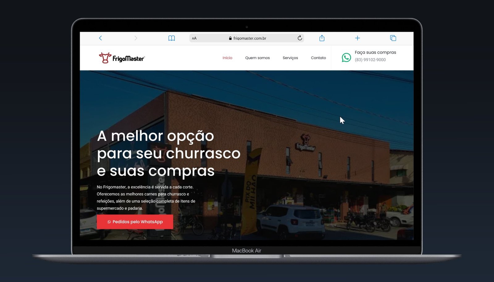 Captura da página inicial da Frigomaster, com o domínio frigomaster.com.br visível no exemplo do site