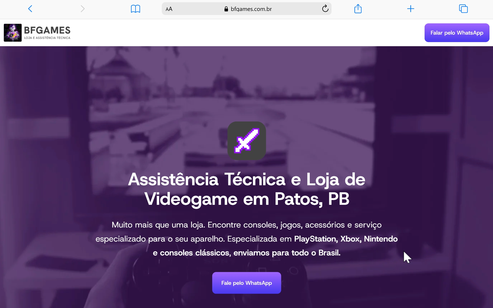 Site da BF Games, projeto de criação de site da Raio Local