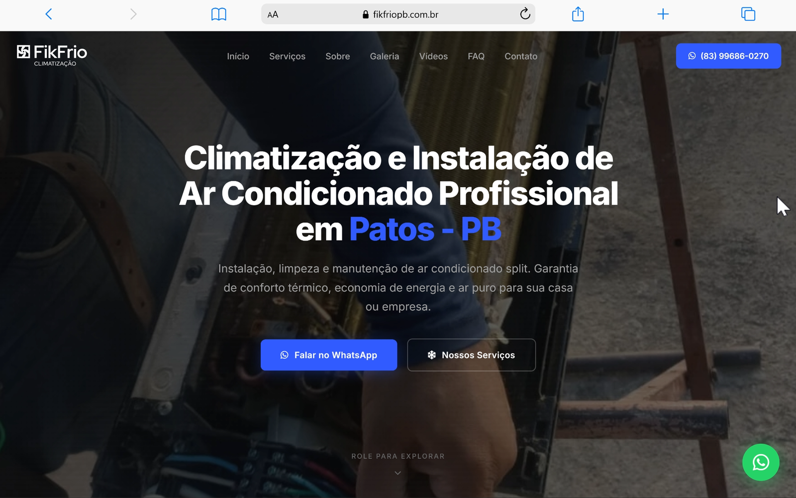 Site da FikFrio Climatização, projeto de criação de site da Raio Local